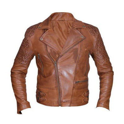 Protective Sandwashed Distressed biker leather jacket