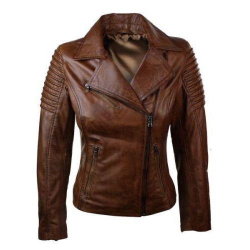Women's distressed biker leather jacket with piping – Lusso Leather