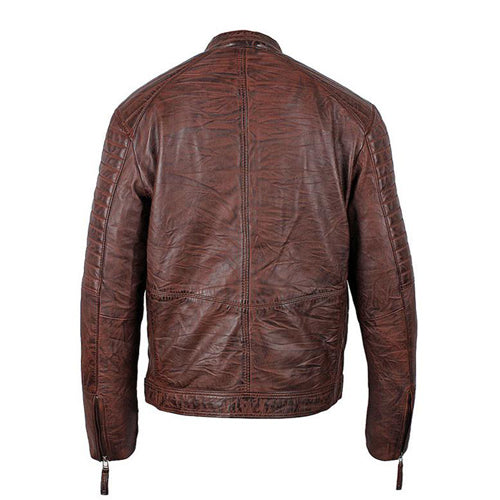Wrinkled Comfortable Brown Leather Jacket for Men