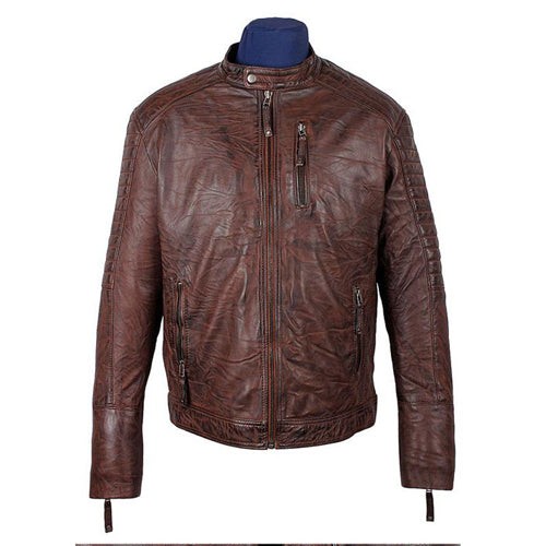 Wrinkled Comfortable Brown Leather Jacket for Men