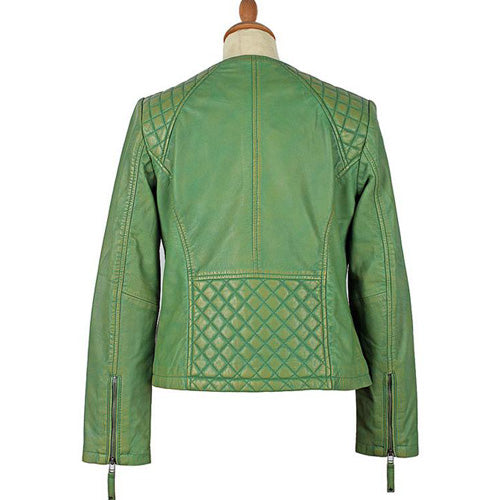 Pure Simi Kelly Green Leather Jacket for Women