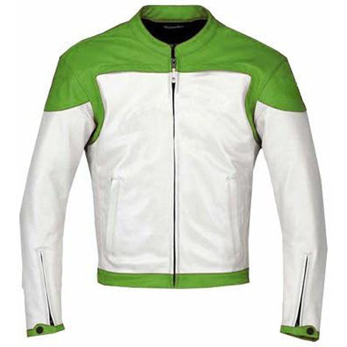 Green and white motorcycle jacket with armor protection – Lusso Leather