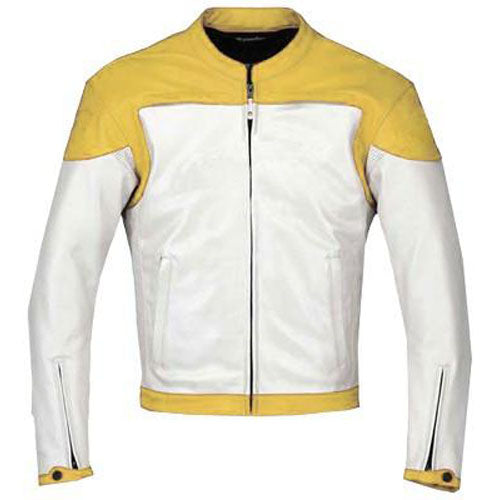 Yellow and white motorcycle jacket with armor protection