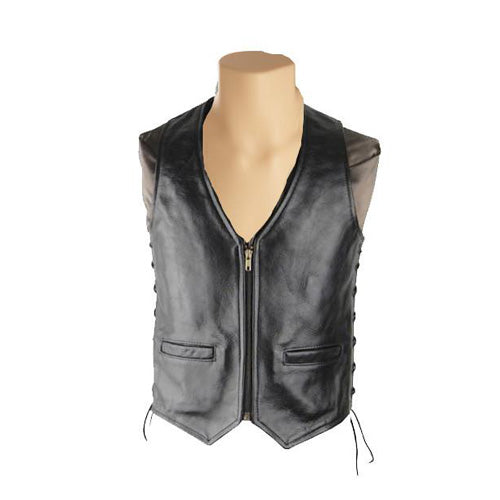 Casual black laced leather vest - Lusso Leather - 1