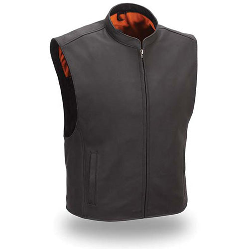 Sleek mandarin collar leather vest - Lusso Leather