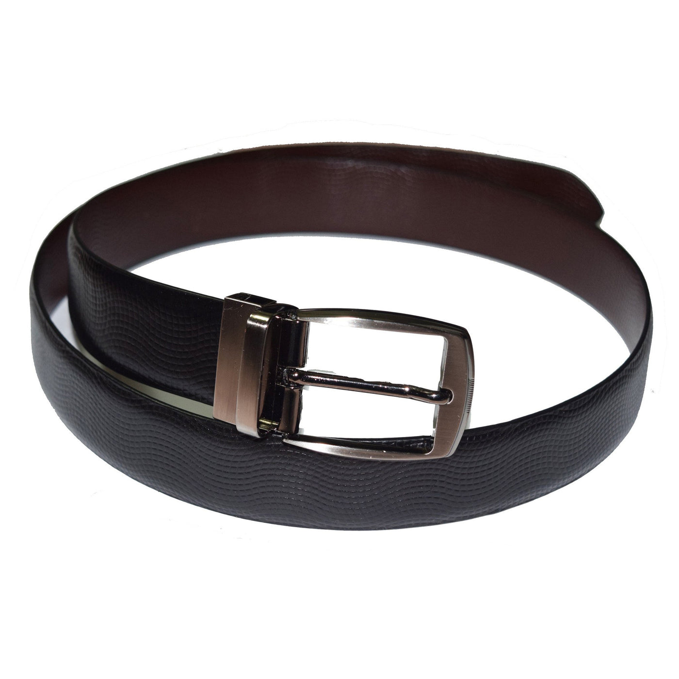 High-quality wave print Brown and black reversible leather belt