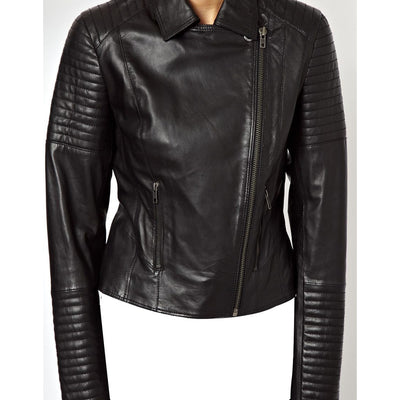 Women's black biker style leather jacket - Lusso Leather - 2