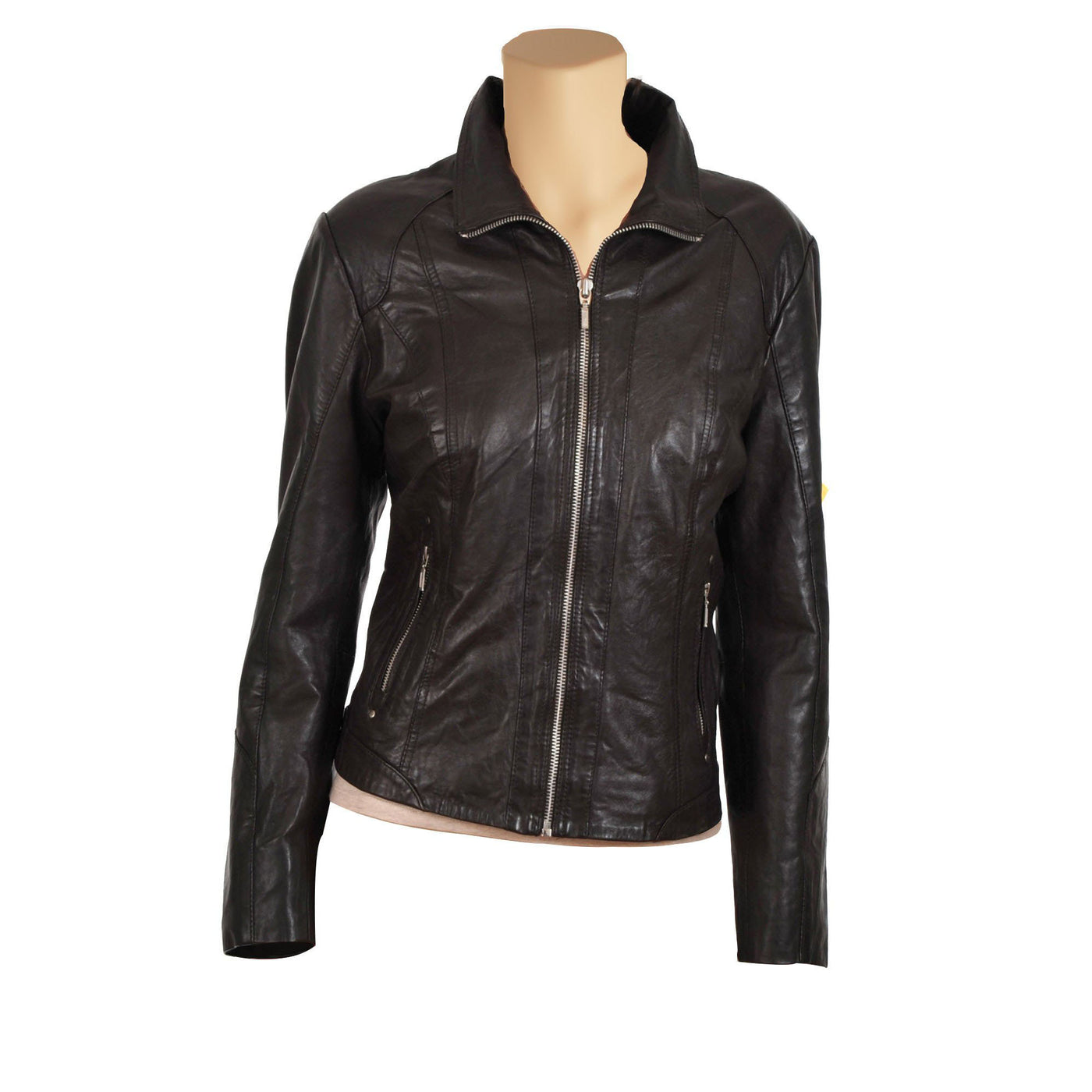 Women's classy brown leather jacket with collars - Lusso Leather - 1
