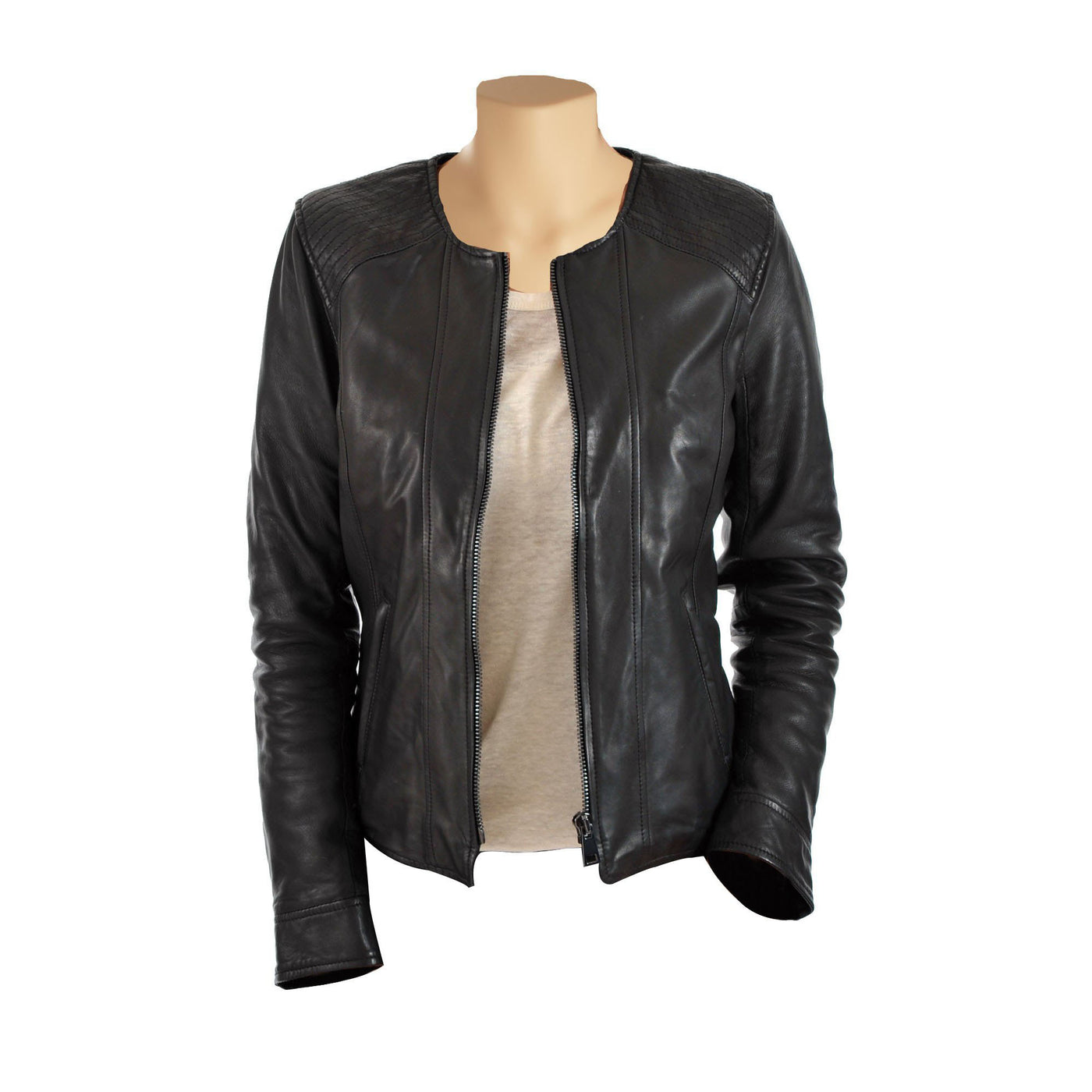 Women's collarless leather jacket - Lusso Leather