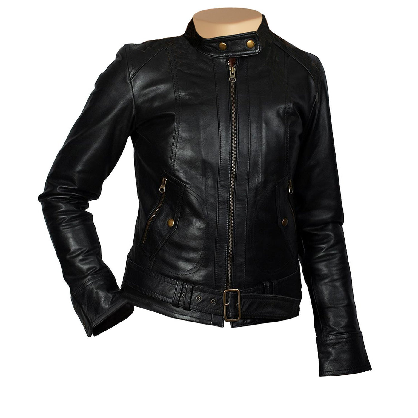 Front Zipper Women's Devora Black Leather Jacket
