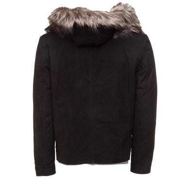 Allen Black Nubuck Leather Jacket with Hoodie and Real Fox Fur
