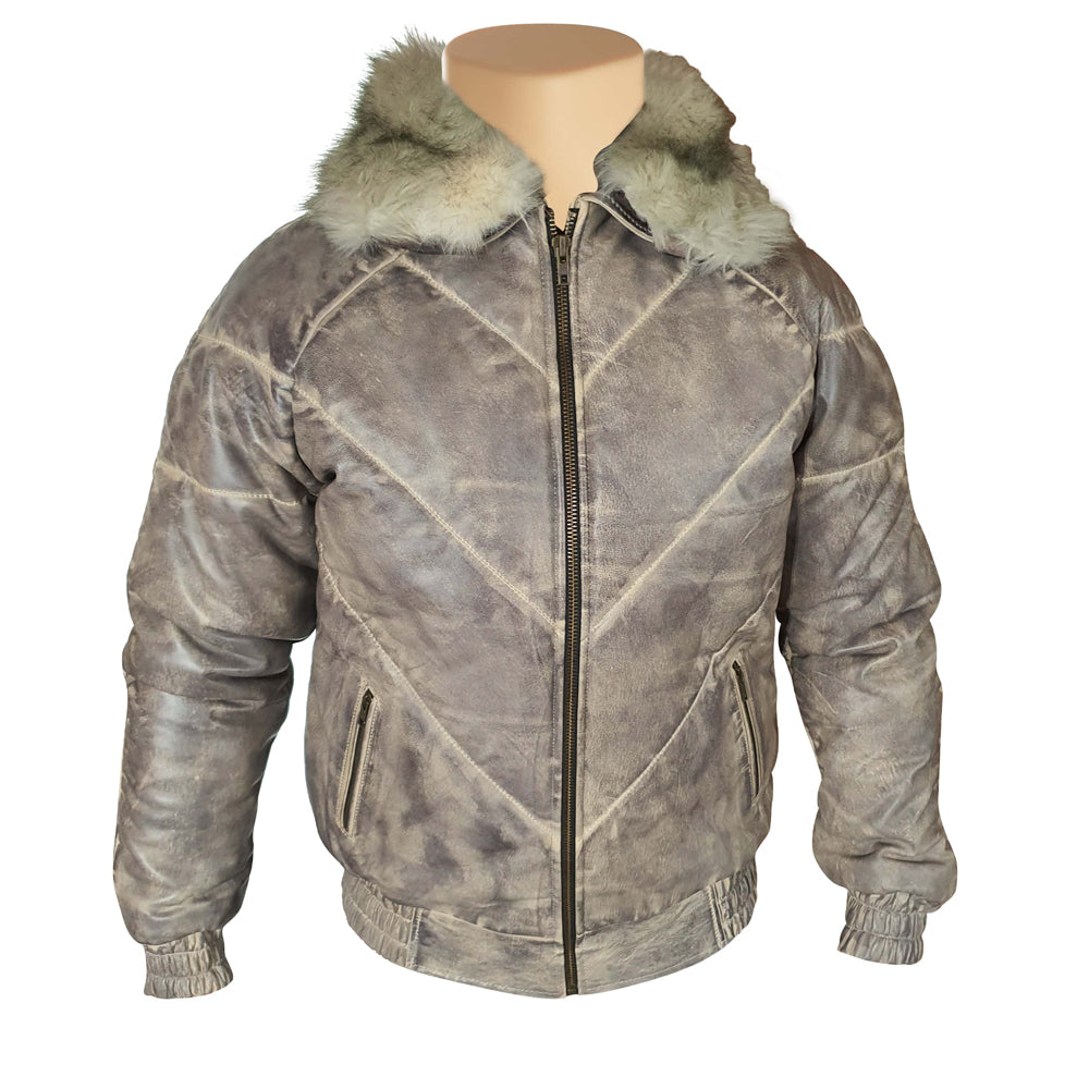 Casper's V-Bomber-style Puffer Winter Leather Jacket