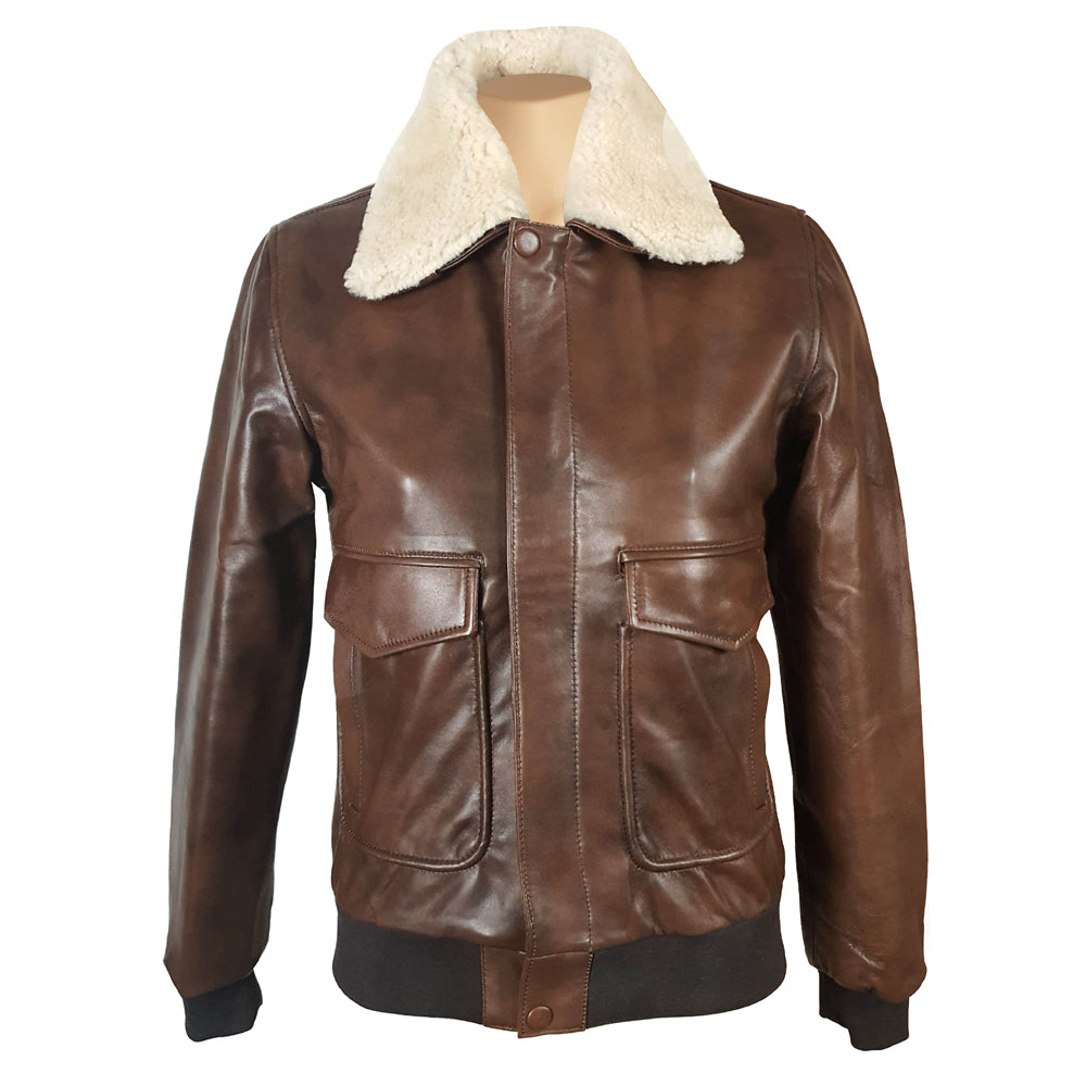 Cindy's two tone Brown A2 bomber Leather Jacket with Fur Collar – Lusso ...