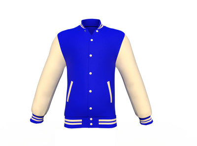 Soft  Cream Sleeves Blue Varsity Letterman Jacket 