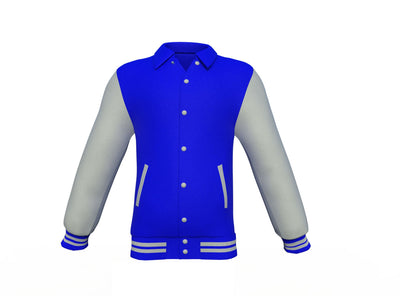 Stylish Blue Varsity Letterman Jacket with Grey Sleeves