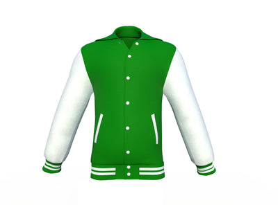 Stylish Dark Green Varsity Letterman Jacket with White Sleeves