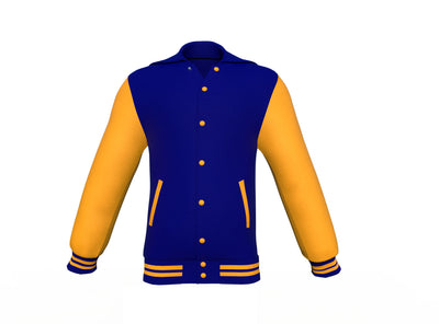 Lightweight Navy Varsity Letterman Jacket with Gold Sleeves
