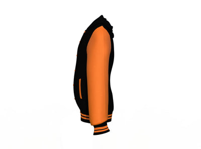 Winter Wear Orange Sleeves Black Varsity Letterman Jacket