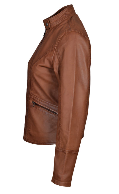 Dione Leather moto jacket with buttoned collar 