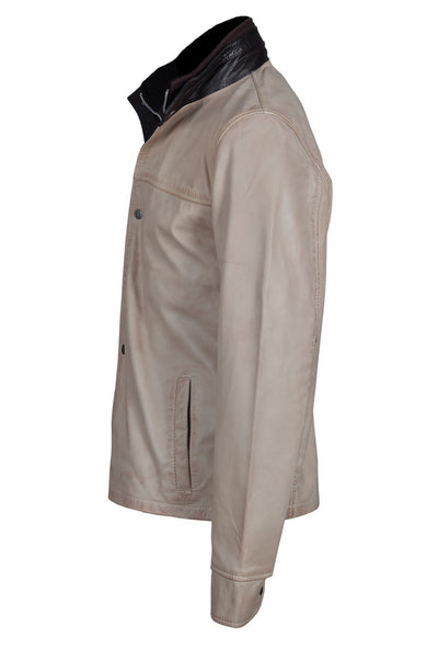 Waxed double collar leather jacket in Barnes Bone