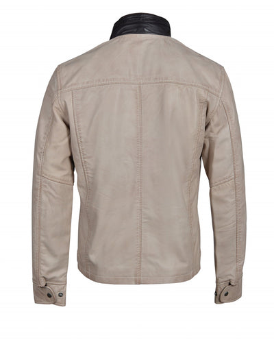 Waxed double collar leather jacket in Barnes Bone