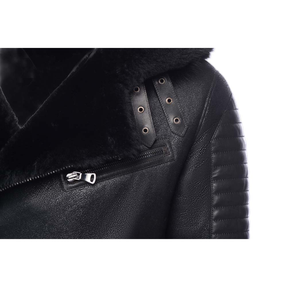 Lucas Black Aviator bomber shearling jacket with Hoodie