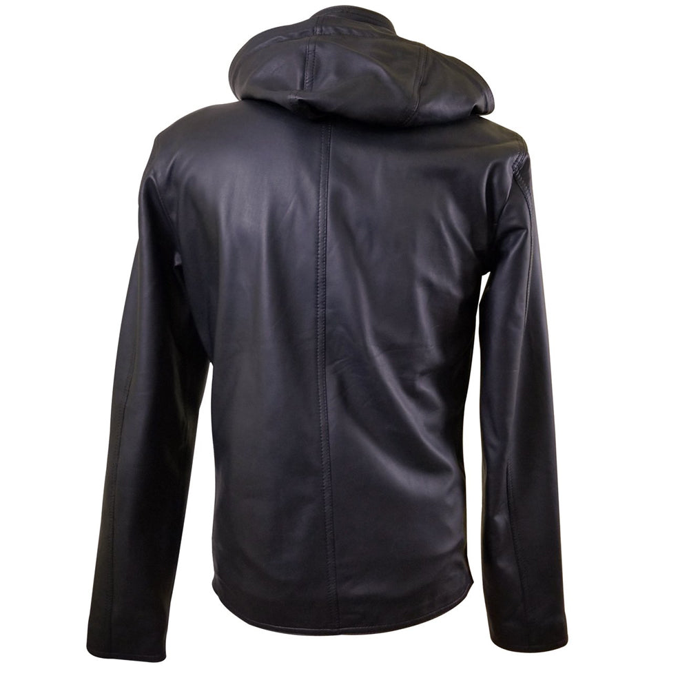 A stylish leather hooded jacket for men