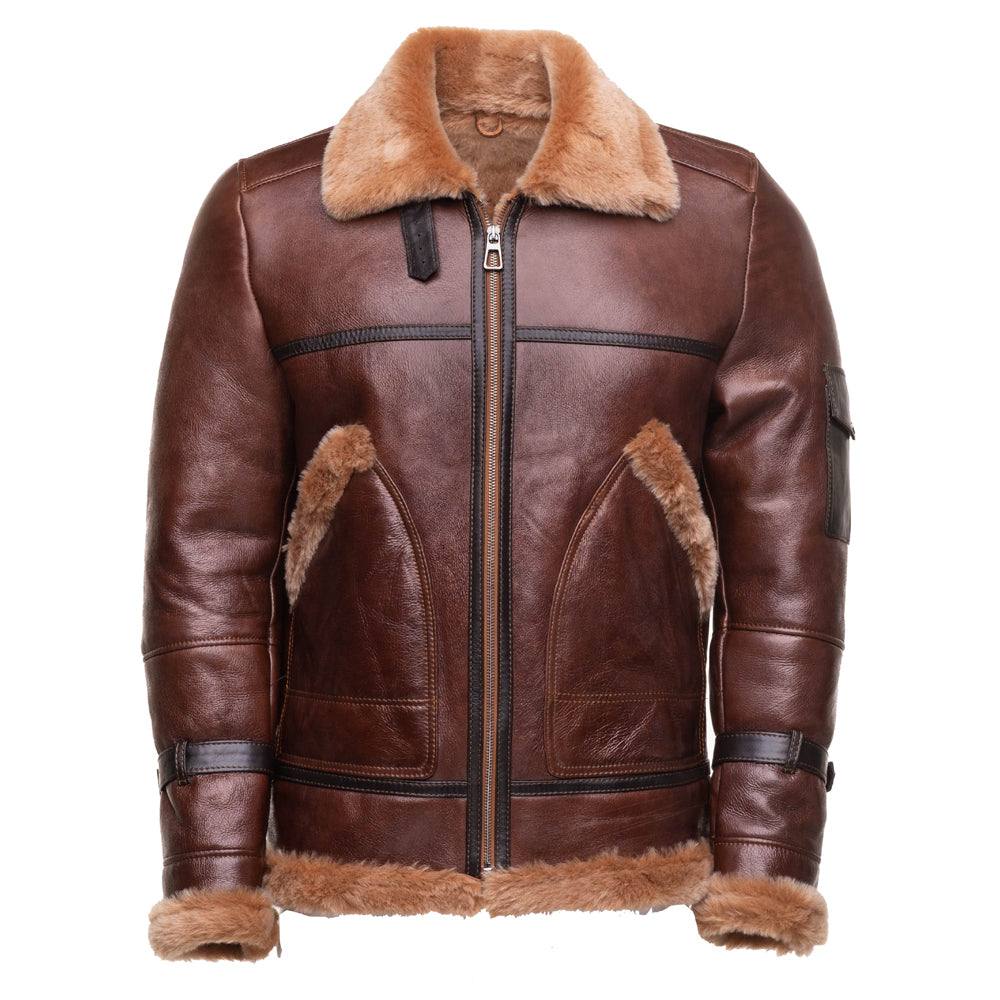 Esa Brown Shearling Bomber Jacket with Large PocKets