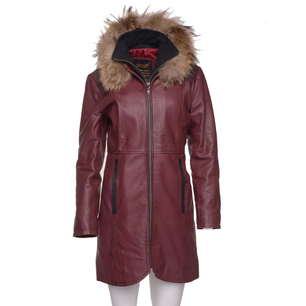 Hana's Burgandy 3/4 length Double Breasted leather jacket