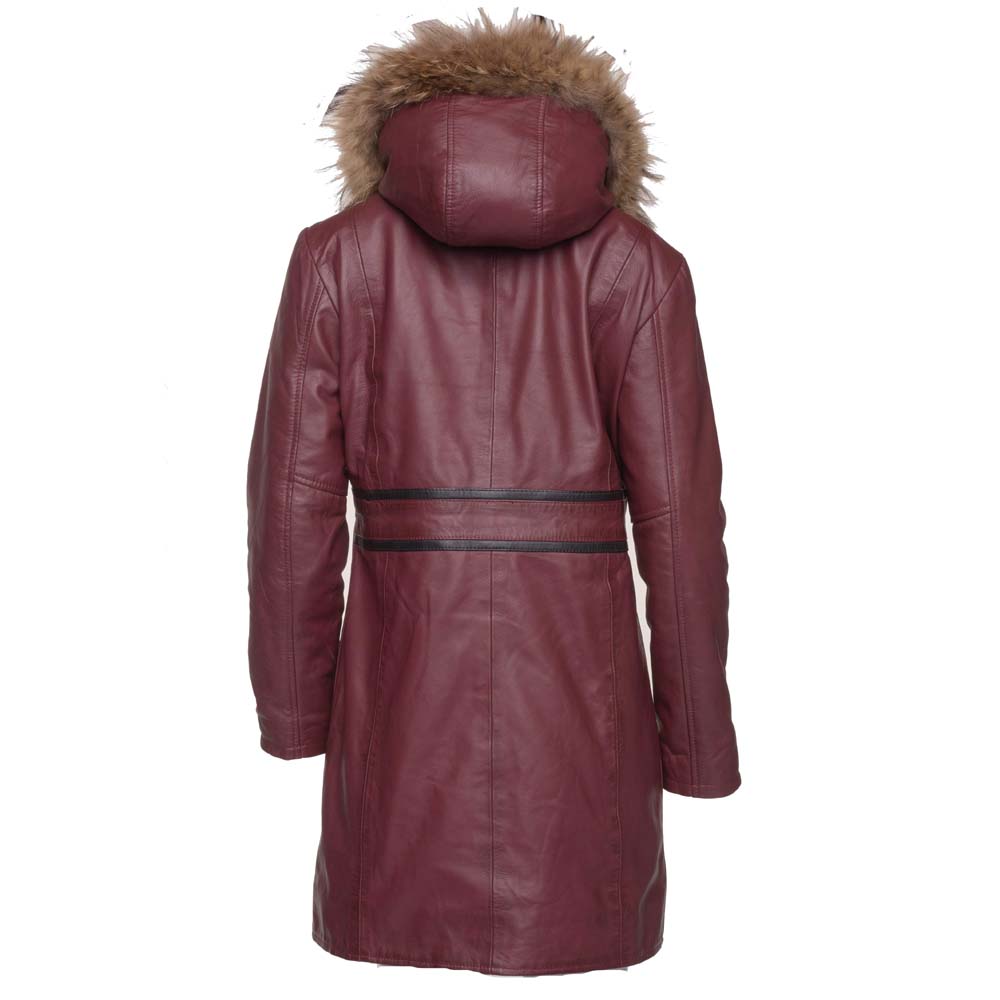 Hana's Burgandy 3/4 length Double Breasted leather jacket