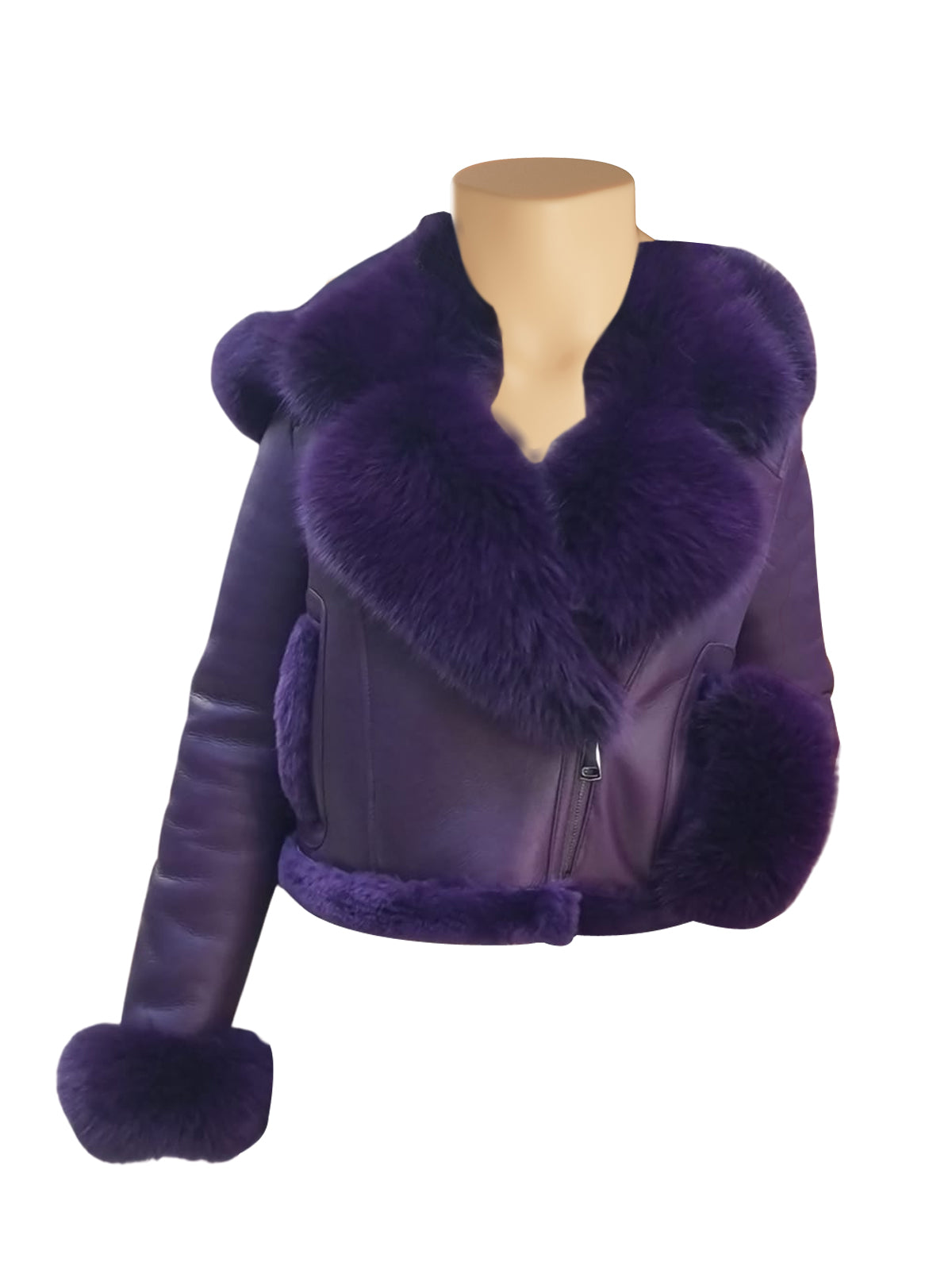 Sierra's Purple Shearling and Fox Fur Crop Jacket