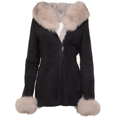 Izzys shearling and fox fur coat