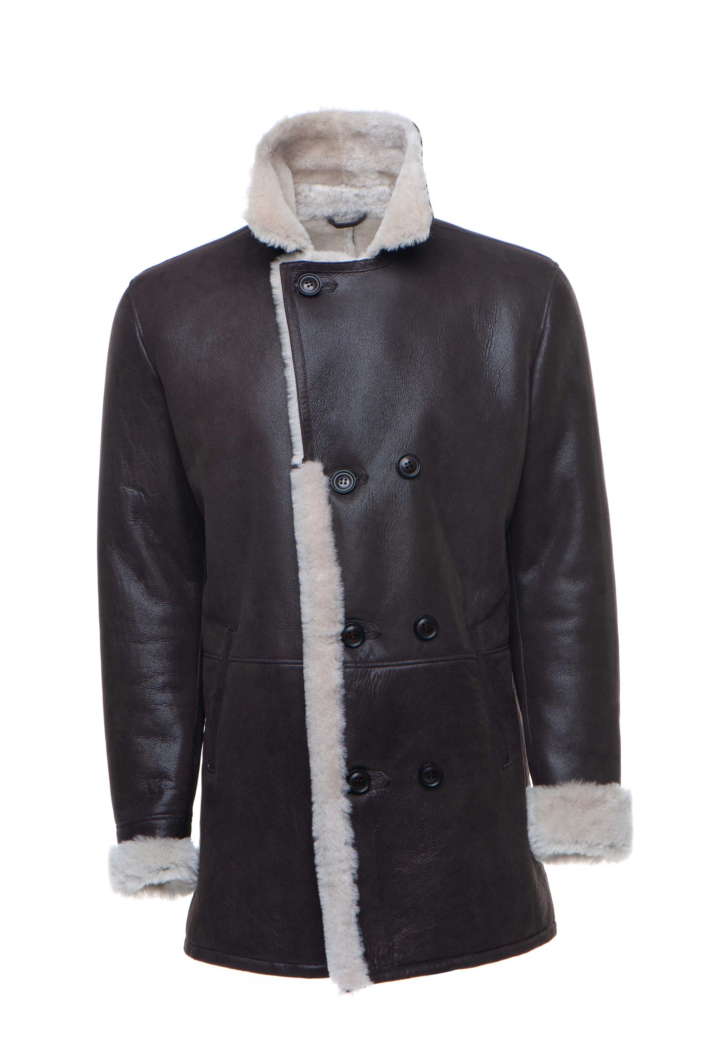 lightweight Brown Shearling Buttoned Coat