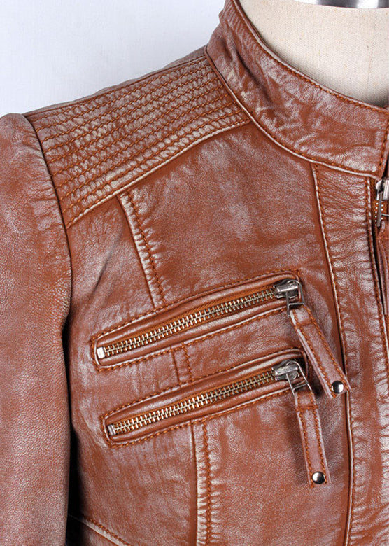 Fashionable Leather Sandstone Jacket