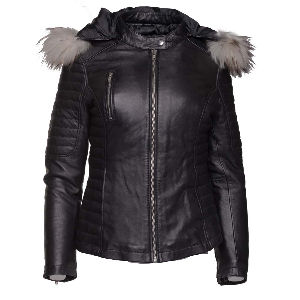 Larissa's Black Leather Jacket with Real Fox Fur, Women Jacket – Lusso ...