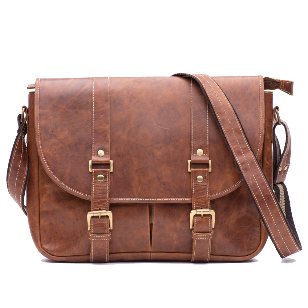 Men's Tan Oiled Leather Satchel Bag