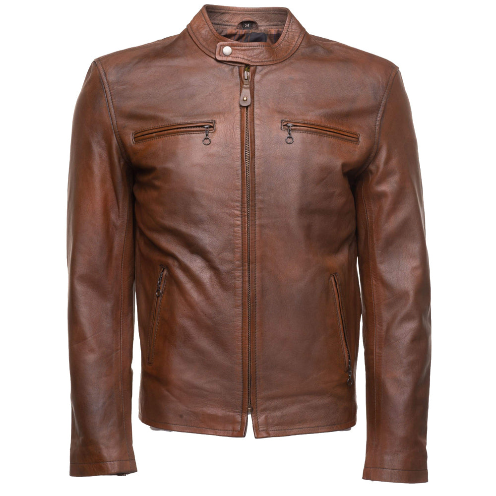 Nick Hawley's Two -Tone brown Cafe racer Leather Jacket – Lusso Leather