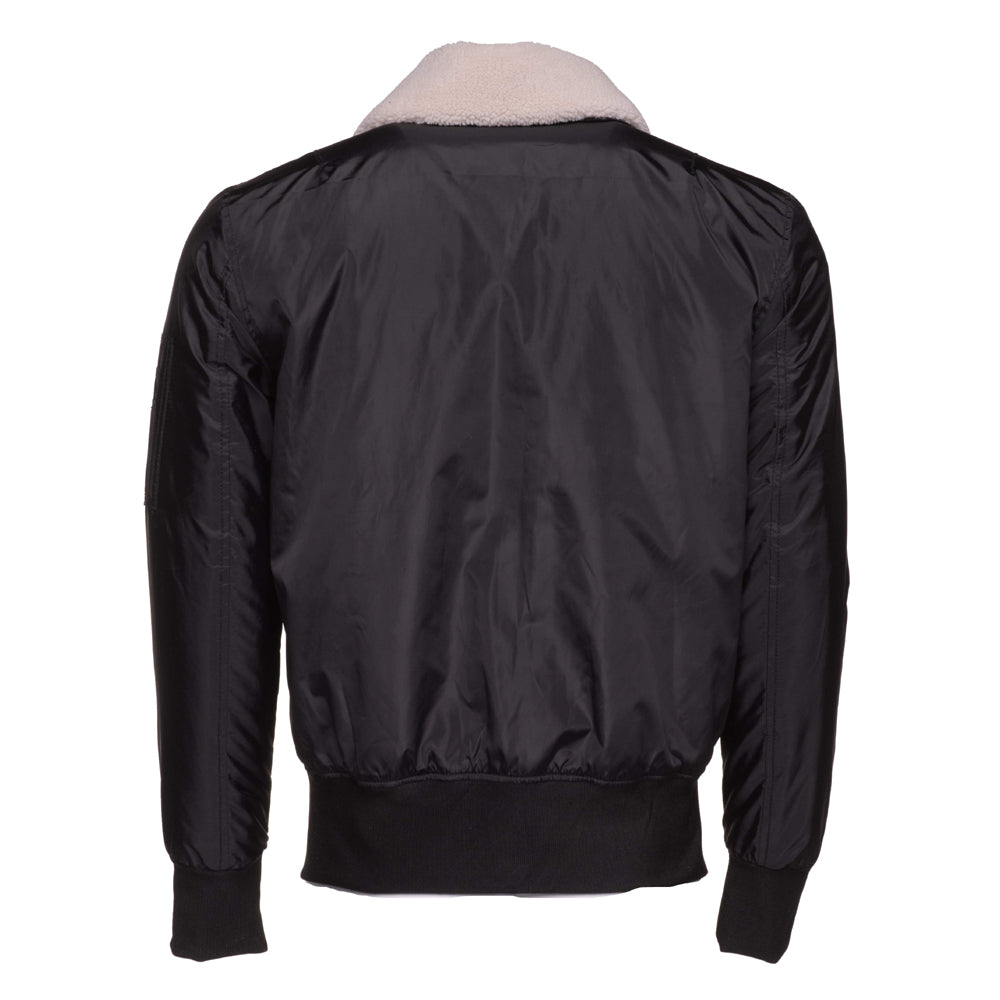 Black Riccardo's fur-collared nylon flight jacket