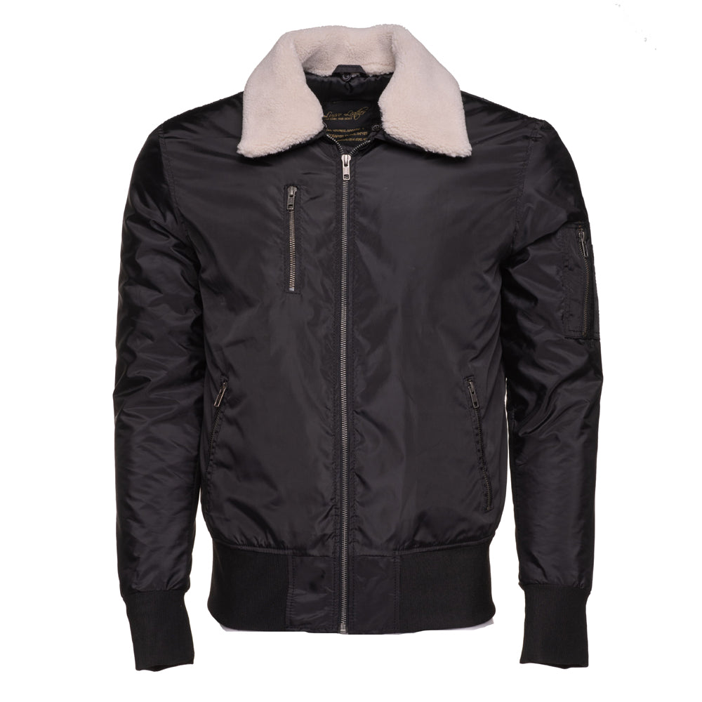 Black Riccardo's fur-collared nylon flight jacket