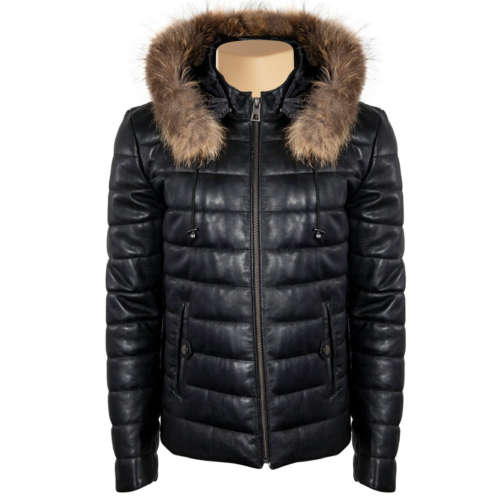 High-Class Richie Winter Puffer leather hoodie
