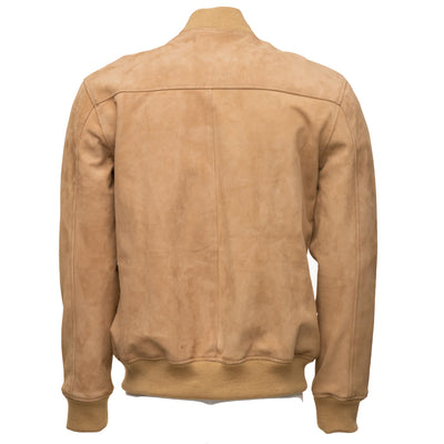 Ribbed cuff suede bomber jacket in sandy beige