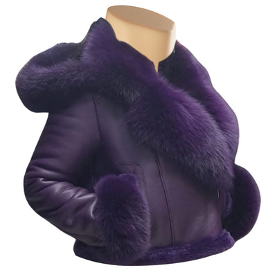 Sierra's Purple Shearling and Fox Fur Crop Jacket