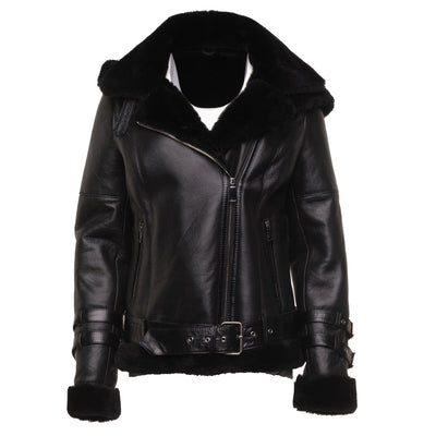 Sofies hooded sheepskin biker jacket