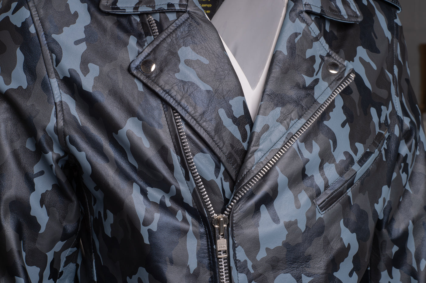 Blue Camouflage Biker Style Jacket