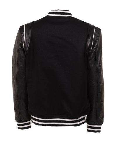 Bomber Ribbed Collar Leather Jacket 