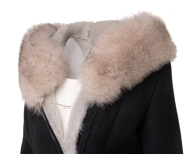 Izzys shearling and fox fur coat
