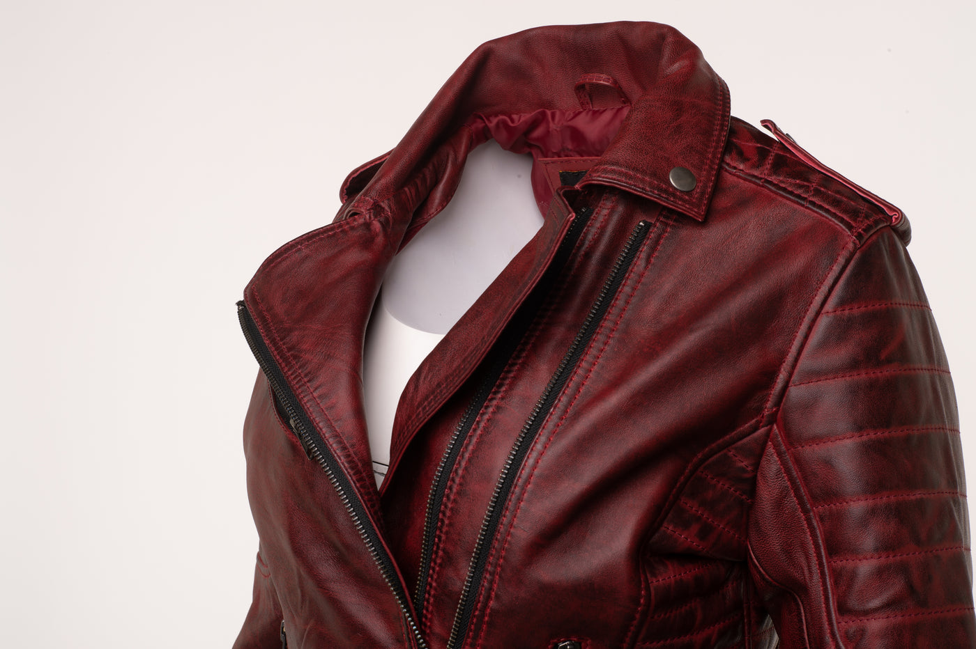 Marissa's vintage red diamond quilted leather jacket