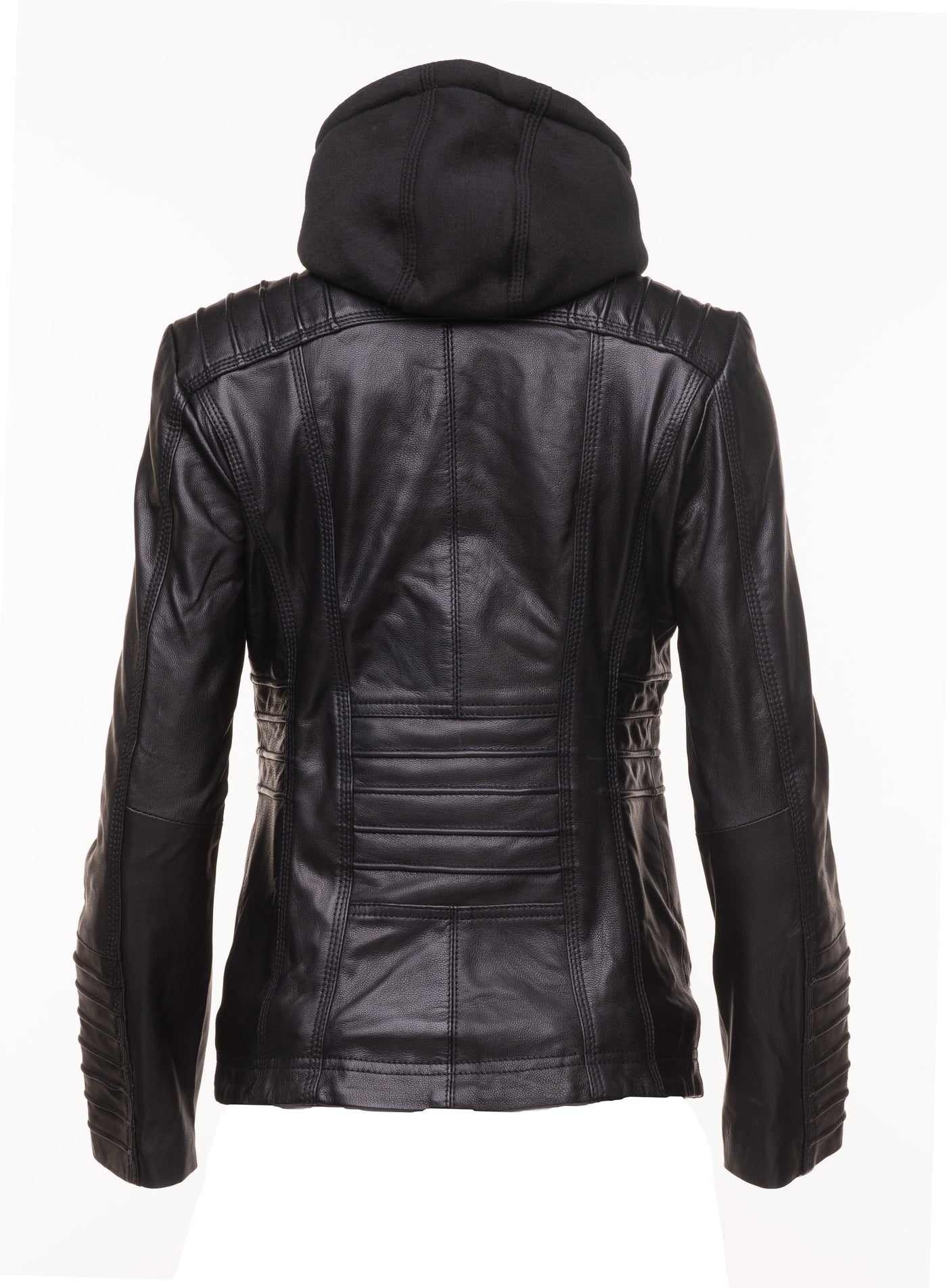 Leather jacket with piping in black for women