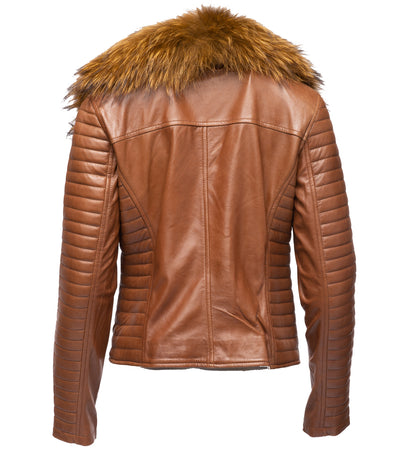 Stylish Leather jacket with long ribbed sleeves for women.