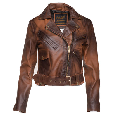 Crop Biker leather jacket with waist belt